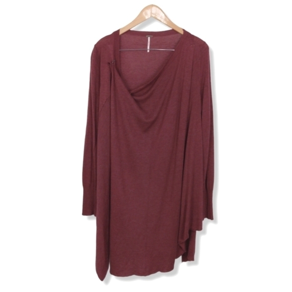 Free People Asymmetrical Drape Cardigan in Wine Size Small - Picture 9 of 12